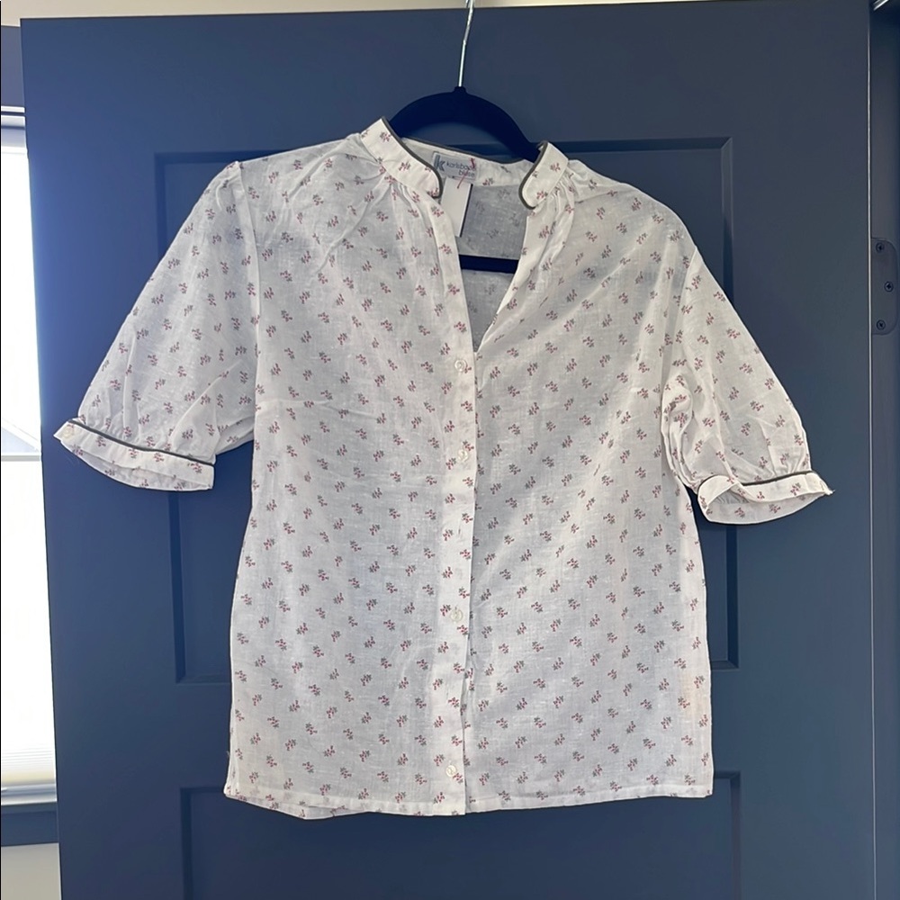 Vintage 90s German Bavarian 100% cotton folk embroidered pink Floral Blouse